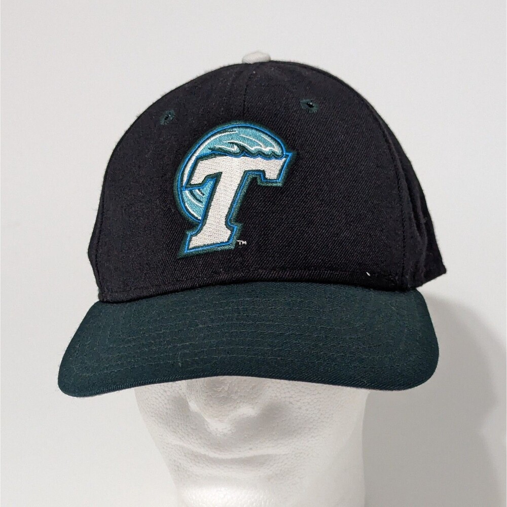 Tulane Green Wave DeLONG Fitted Hat Size 7 1/8 Hat Cap USA Made Black Vintage